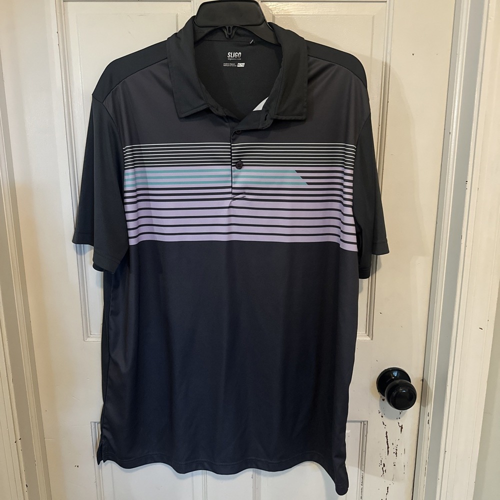 Sligo Mens Performance‎ Polo Shirt Sz. XL Gray-Striped-Colorblock/Golf-Athletic